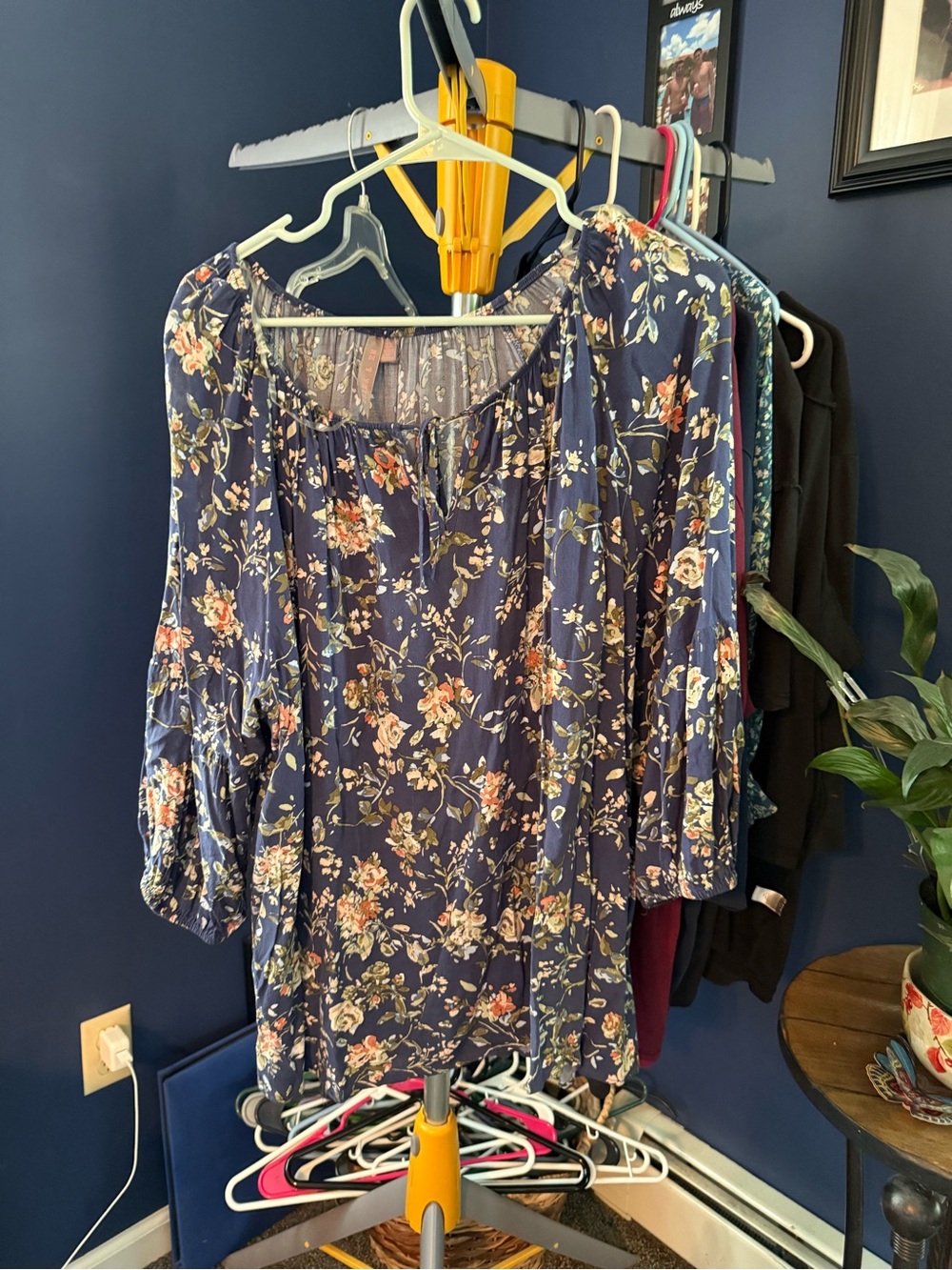 Navy Floral Peasant Blouse